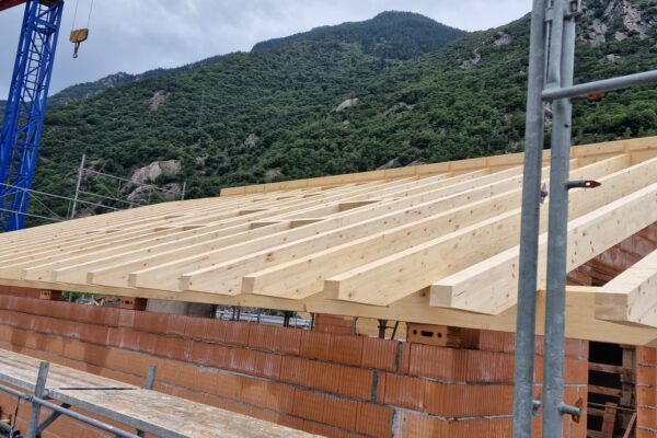 cantiere san vittore svizzera carpenteria travi legno gru