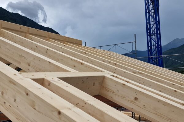 cantiere san vittore svizzera carpenteria travi legno gru montagne